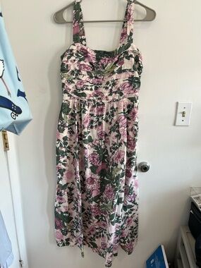 Abercrombie & Fitch Floral Midi Dress in Pink and Green